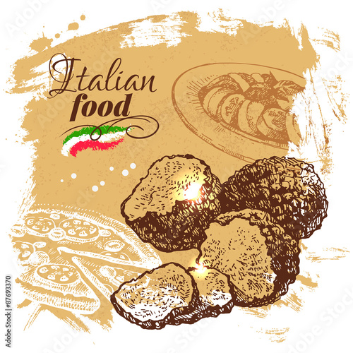 Hand drawn sketch Italian food background.Vector illustration. 