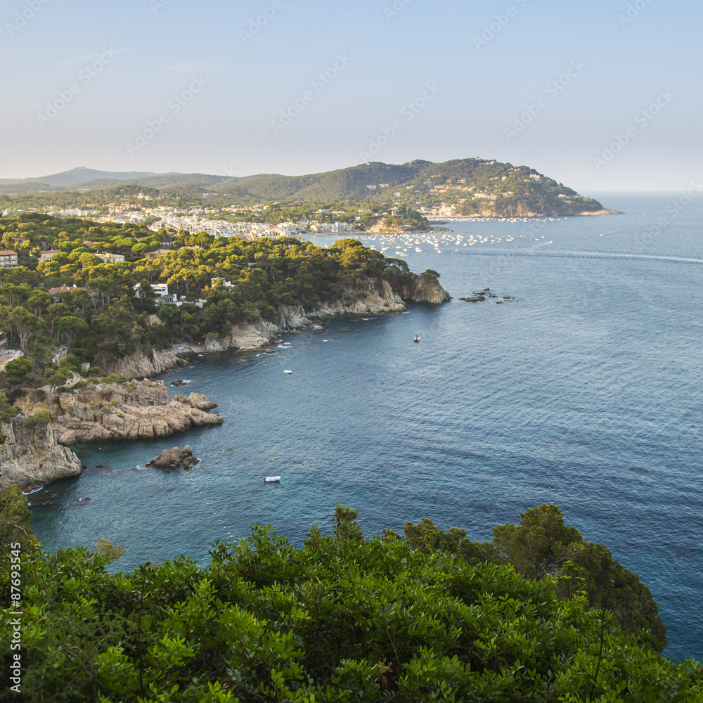 Blue Mediterranean Sea coastal landscape in Costa Brava, Catalonia