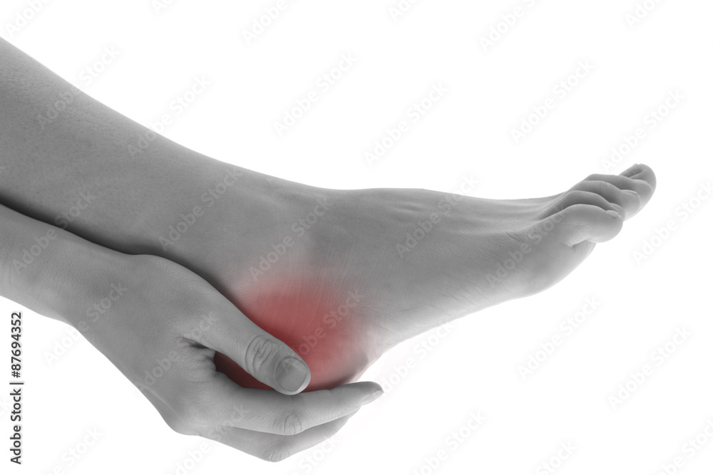 Female leg with red damaged points.concept of ill-health Female leg with red damaged points.concept of ill-health