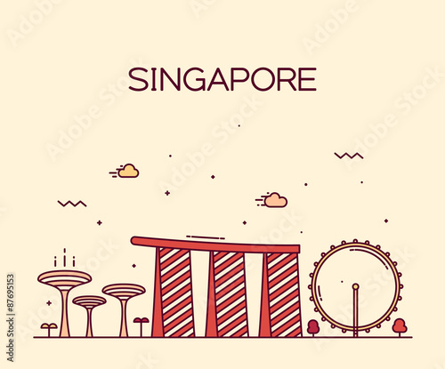 Singapore City skyline Trendy vector line art