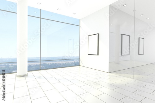 Raum Galerie hell modern mit Bilderrahmen hoch