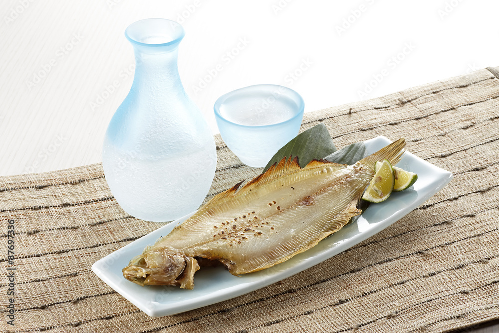 笹カレイと日本酒 Stock Photo Adobe Stock