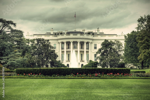 The White House in Washington D.C., Executive Office of the President of the United States, HDR, vintage style photo