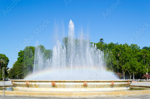 Rainbow at Spain square fountain