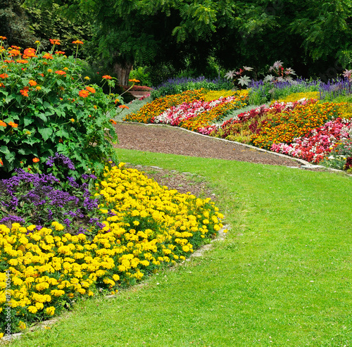 Canvas Print Blossoming flowerbeds in the park