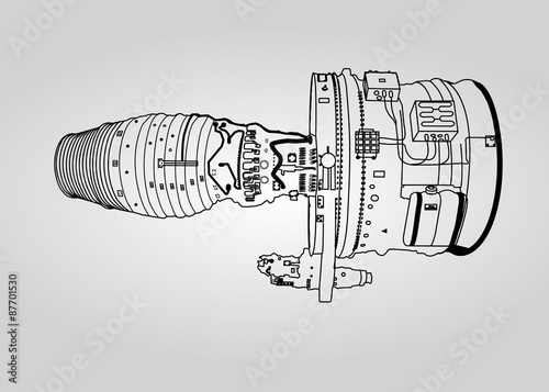 Vector outline airplane engine plan