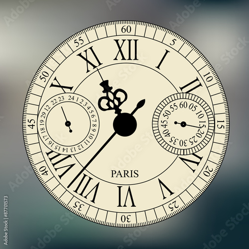 old fashioned antique wrist watch watchface on blurred background