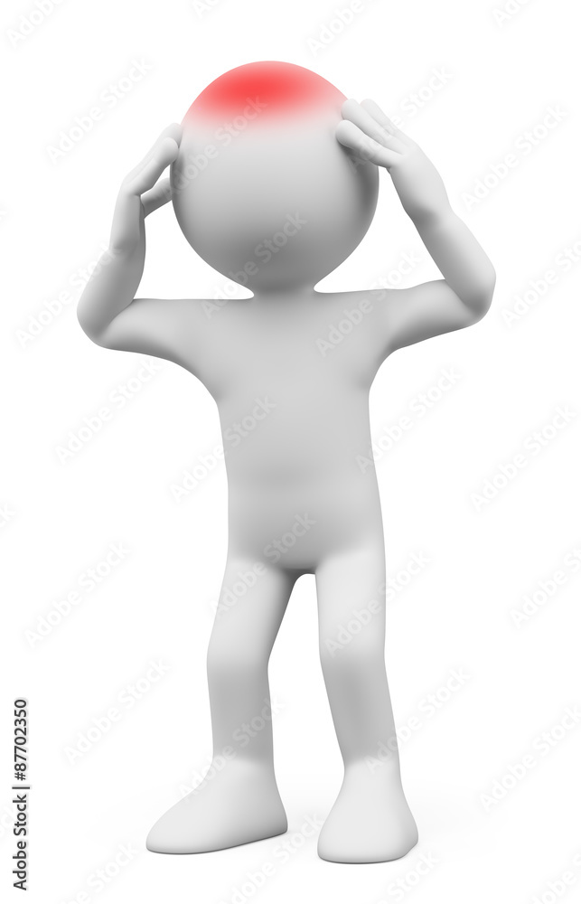 3D white people. Man with headache 3D white people. Man with headache