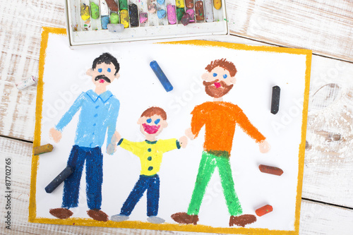 drawing of a happy gay couple and adopted child