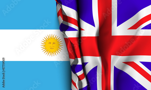 Flag of United Kingdom over the Argentina flag. 