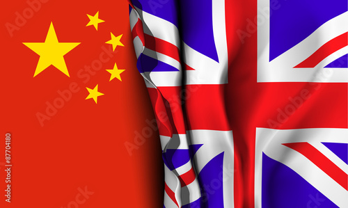 Flag of United Kingdom over the China flag. 
