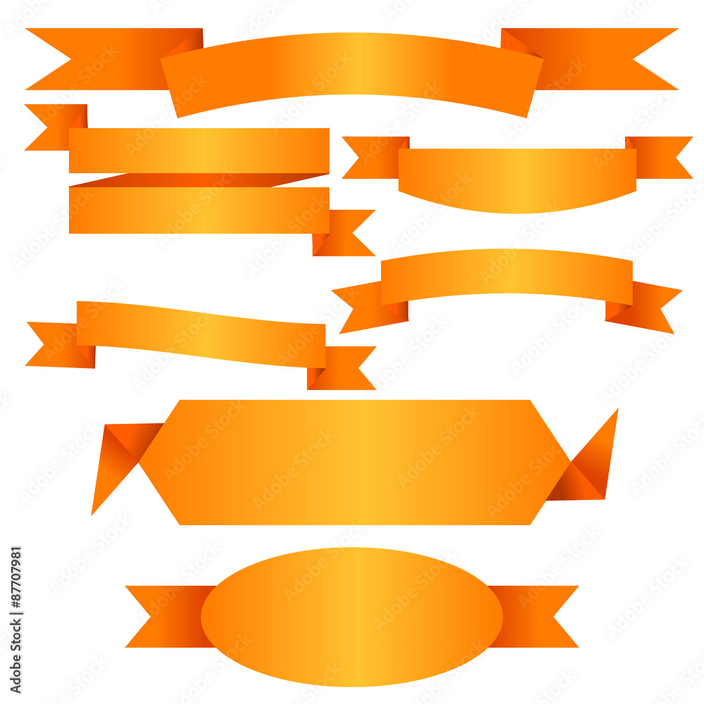 Vector Gold ribbon banner flat collection. Vector Gold ribbon banner flat collection.