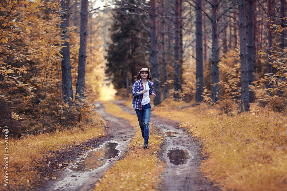 running girl forester in nature