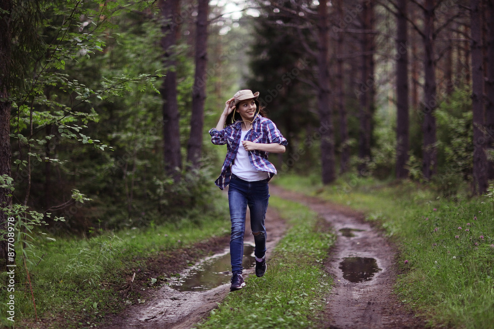 running girl forester in nature running girl forester in nature