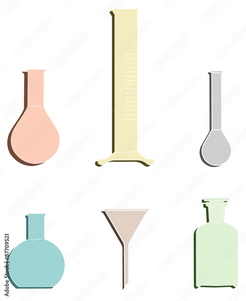 Set of colored chemical glassware with shadow 1 Set of colored chemical glassware with shadow 1
