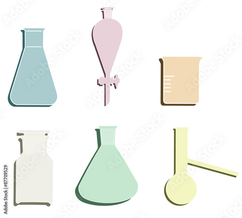Set of colored chemical glassware with shadow 2