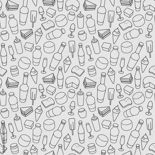 Food line icon seamless pattern. Modern vector background.