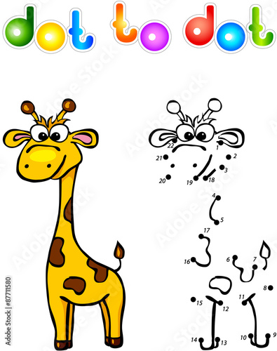 Funny cartoon giraffe dot to dot