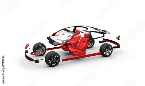 Disassembled car on a white background