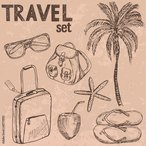 Hand drawn summer travel objects