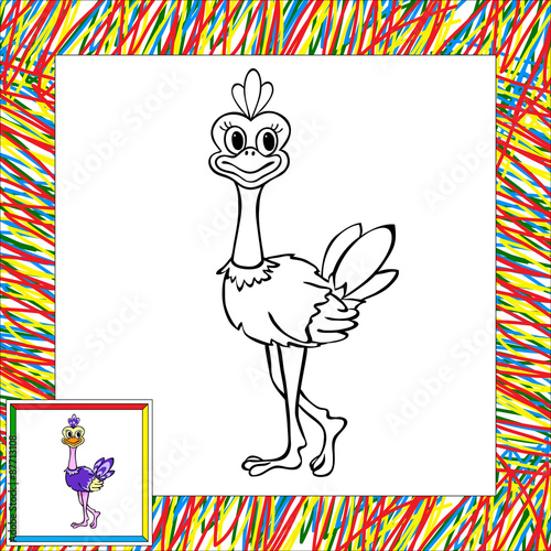 Cartoon ostrich coloring book with border photo