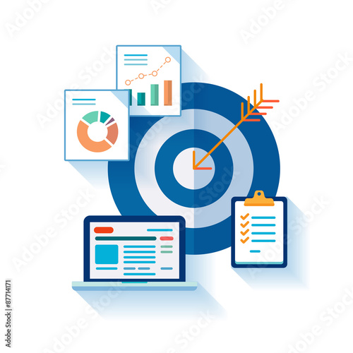 Marketing and sales analytics tasks flat icons design
