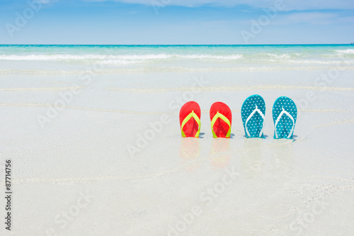 Beach, slippers on tropical beach