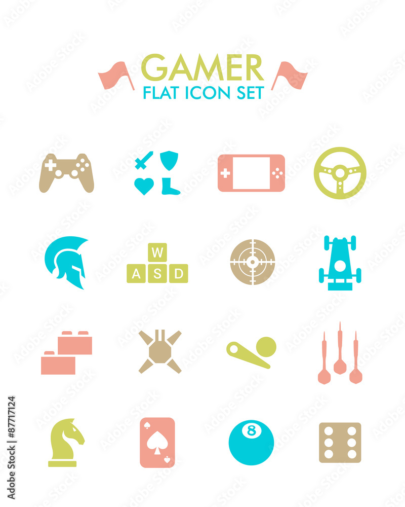 Vector Flat Icon Set - Gamer Vector Flat Icon Set - Gamer