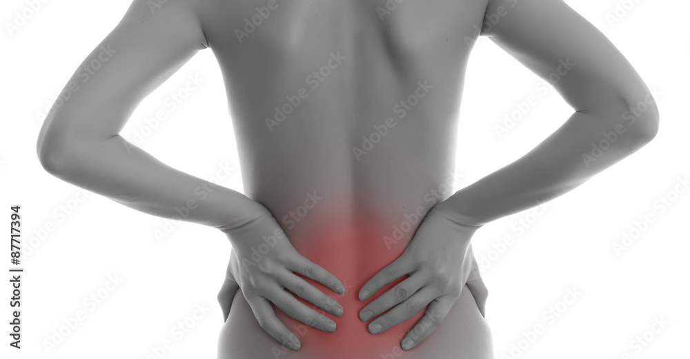 Naklejka premium Woman showing pain in back .Medical concept