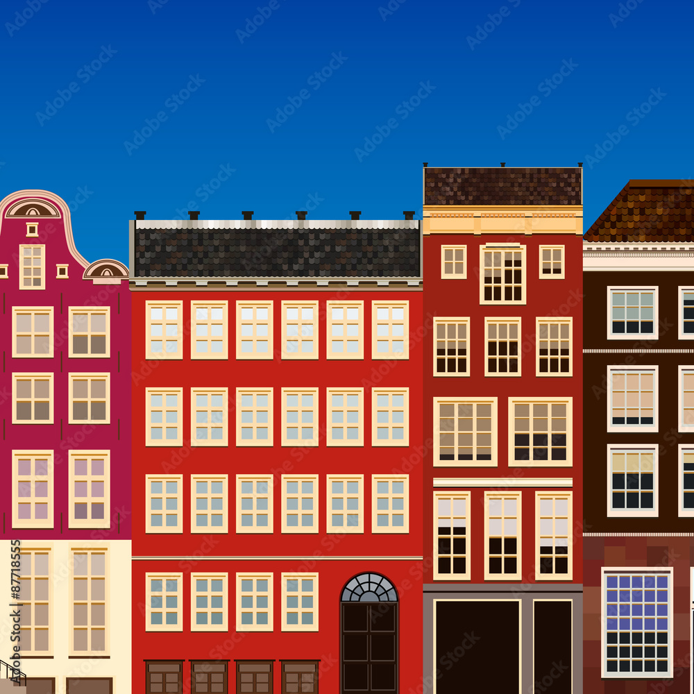 Street of abstract old houses. Vector background.