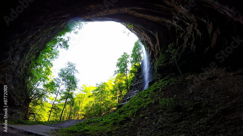 A large cave and waterfall, Gorski kotar, Croatia, full hd video