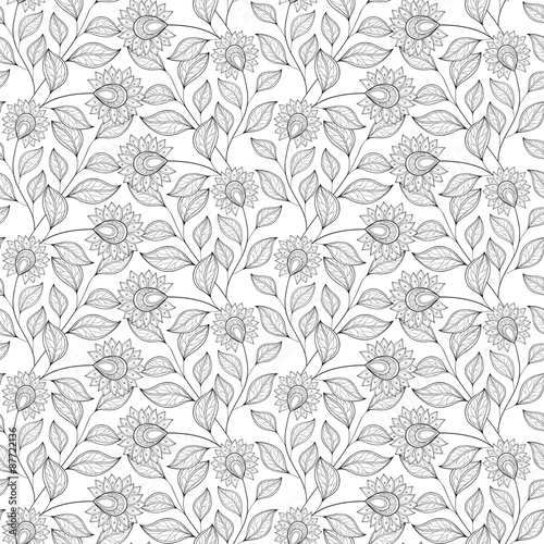 Vector Seamless Monochrome Floral Pattern © irinakrivoruchko