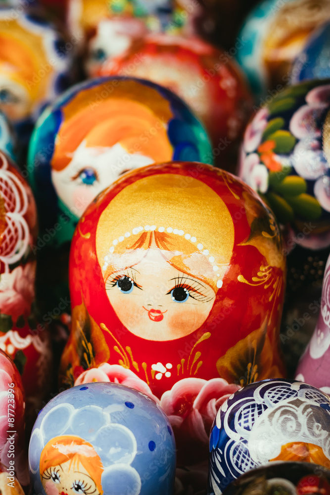 Colorful Russian Nesting Dolls Matrioshka At Market