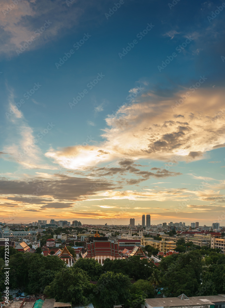 Clouds and Sky before sunset over downtown Bangkok Thailand