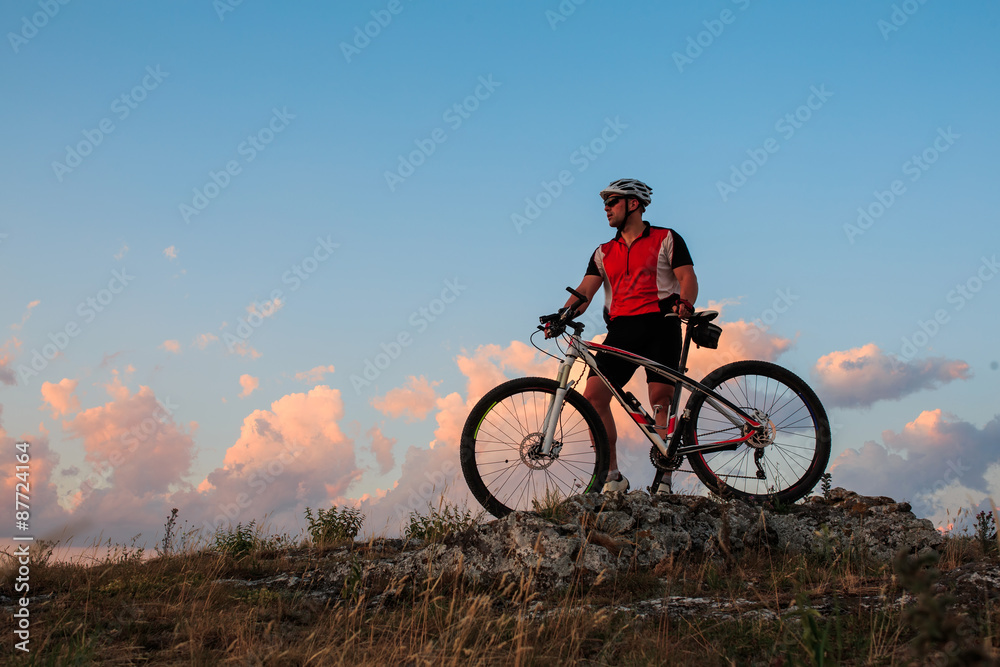 Obraz premium Biker riding on bicycle in mountains