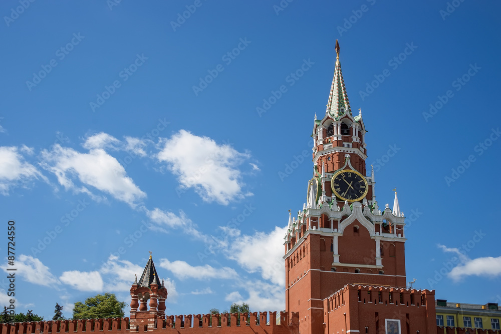 Spasskaya Tower with clock in Moscow Kremlin, Russia