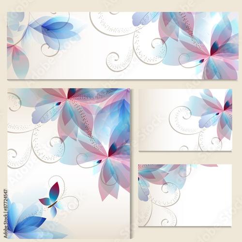 Fototapeta Naklejka Na Ścianę i Meble -  Vector set of identity templates with colorful FLORALS