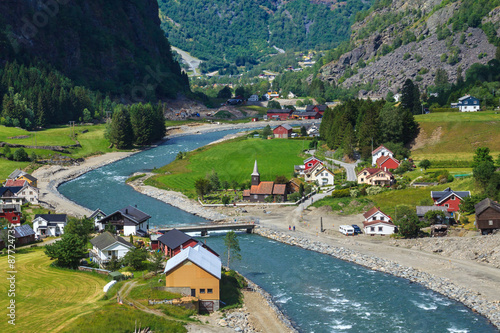 Obraz na plátně Flam Village in Norway
