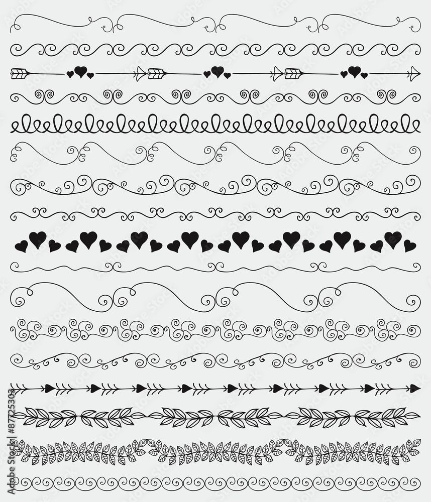 Obraz premium Vector Black Hand Sketched Seamless Borders, Branches