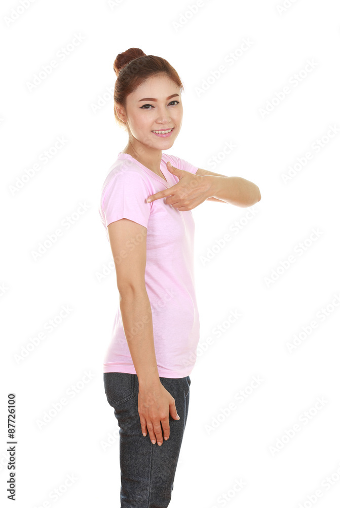 young beautiful female with t-shirt (side view) young beautiful female with t-shirt (side view)