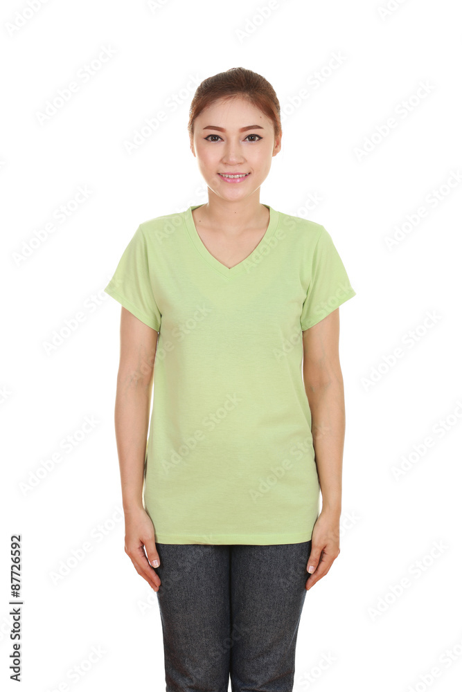 Obraz premium young beautiful female with blank t-shirt