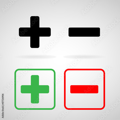 Plus, minus sign icons set great for any use. Vector EPS10.