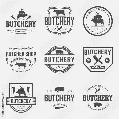 vector set of butchery labels, badges and design elements