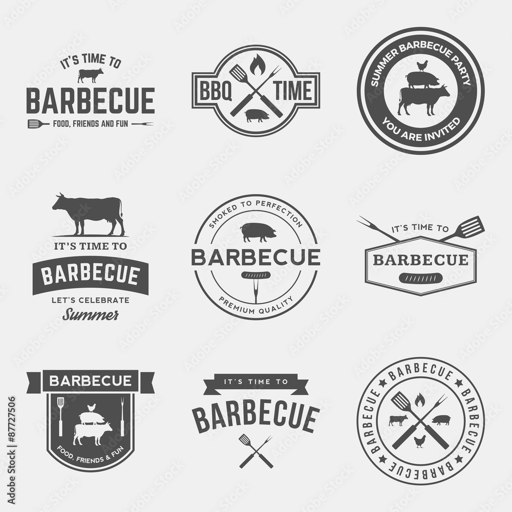 vector set of barbecue labels, badges and design elements Stock Vector ...