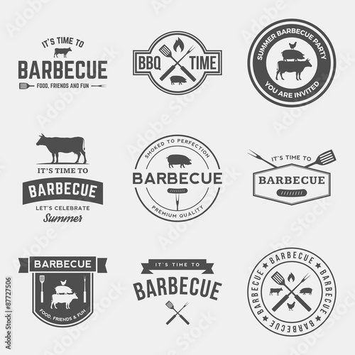 vector set of barbecue labels, badges and design elements