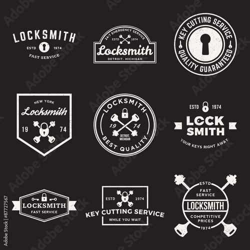 vector set of locksmith labels, badges and design elements