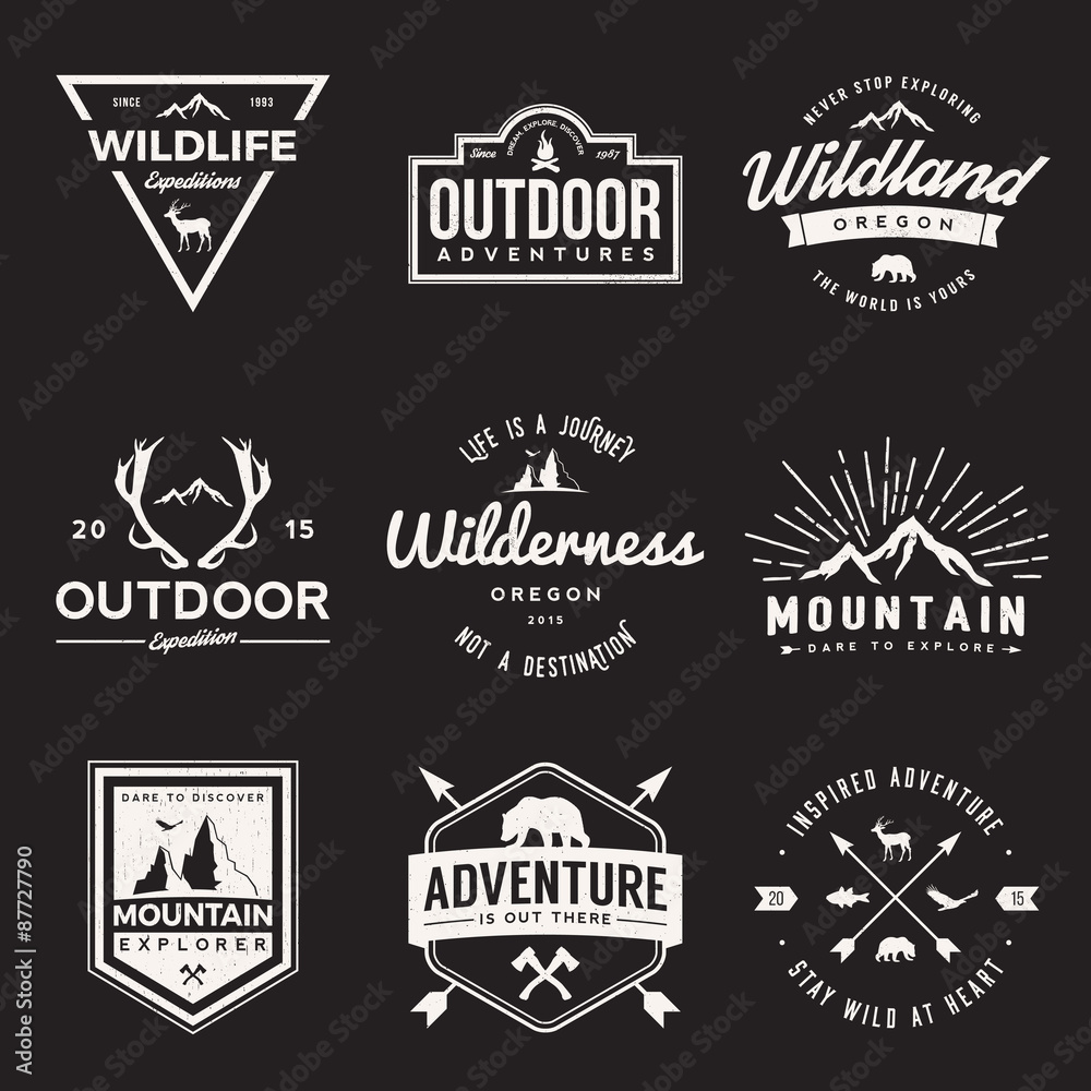 vector set of wilderness and nature exploration vintage logos, emblems ...