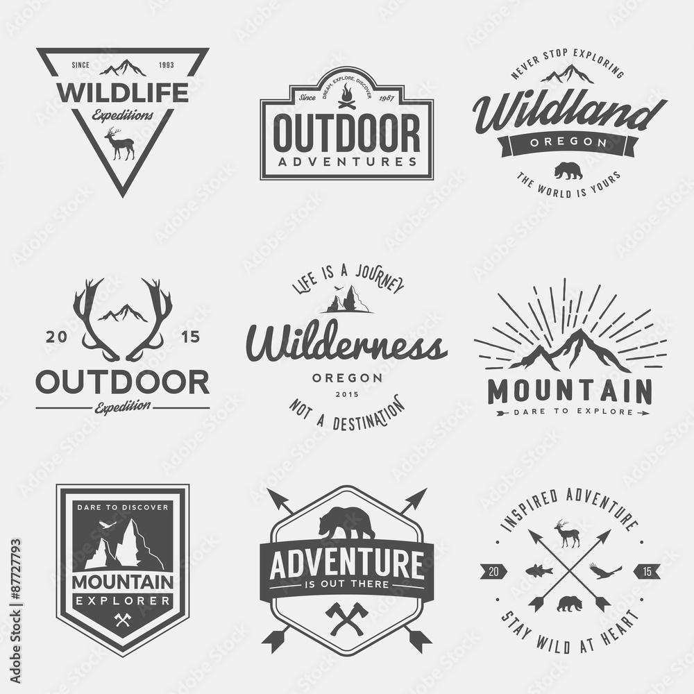 vector set of wilderness and nature exploration vintage  logos