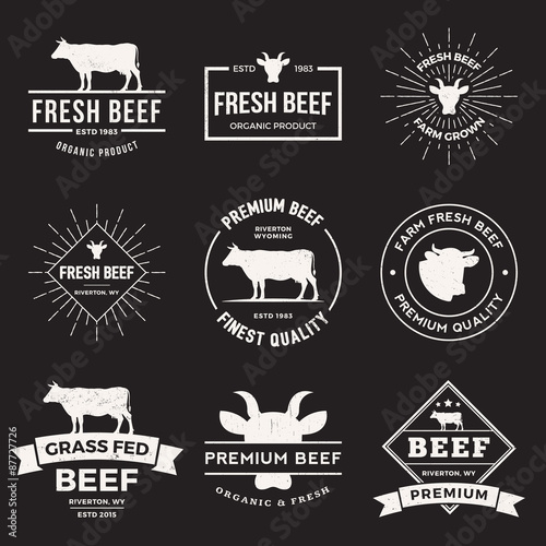 vector set of premium beef labels, badges and design elements photo