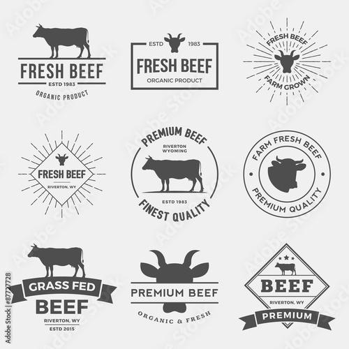 vector set of premium beef labels, badges and design elements